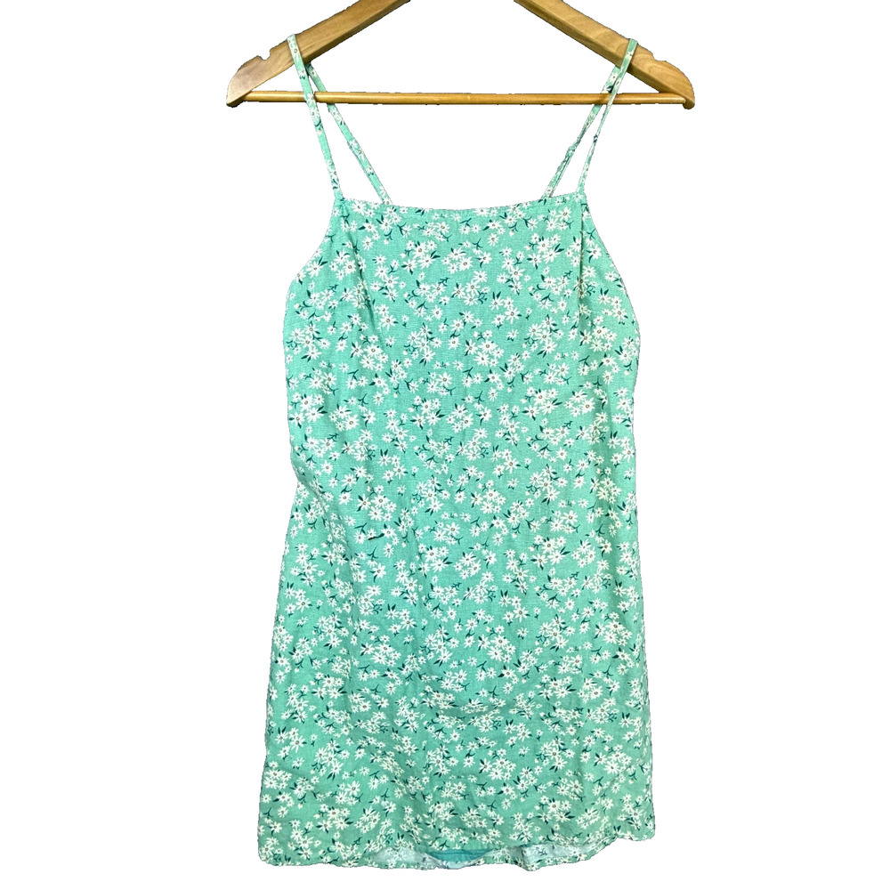American Eagle Outfitters Dress Womens Medium Y2K Celadon‎ Green Floral Tie Back